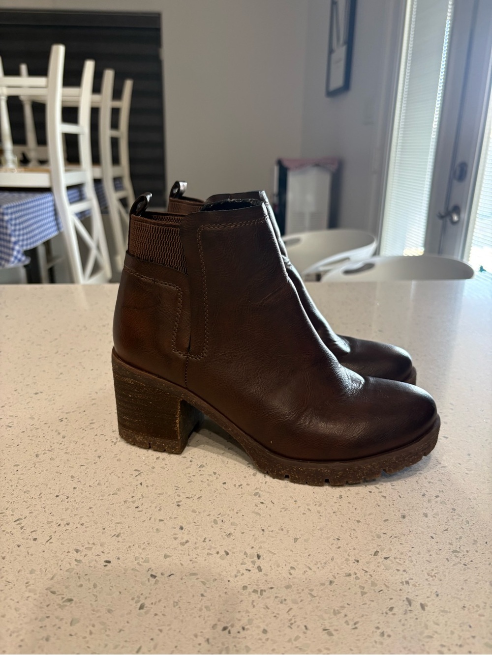 Korks BrownLeather Ankle Boot Stacked Heel